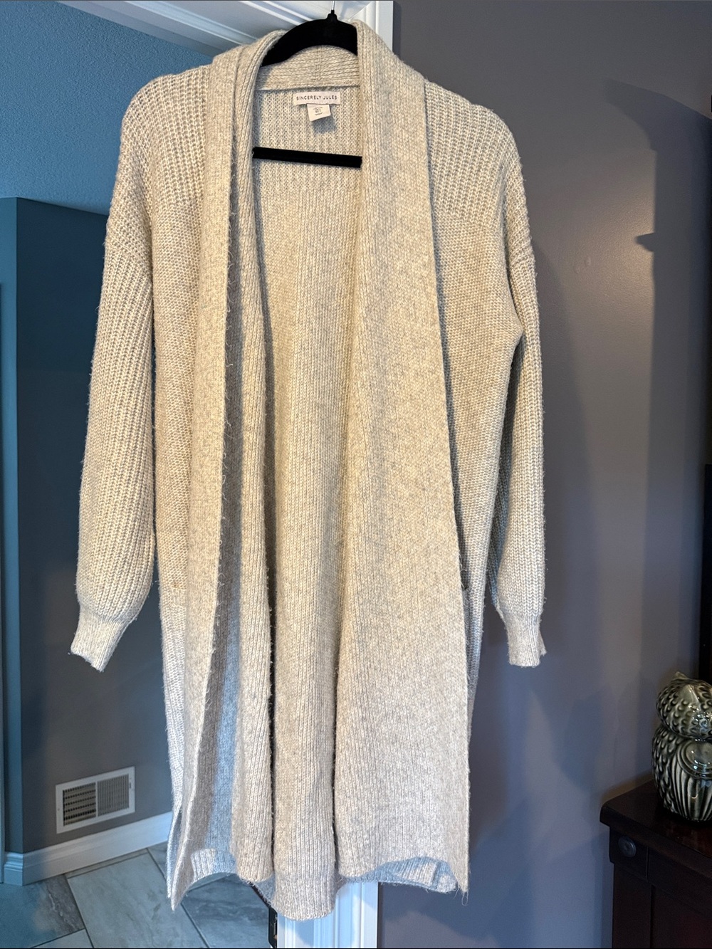 Caslon Open-Front Long Cardigan in Light Heather Cream